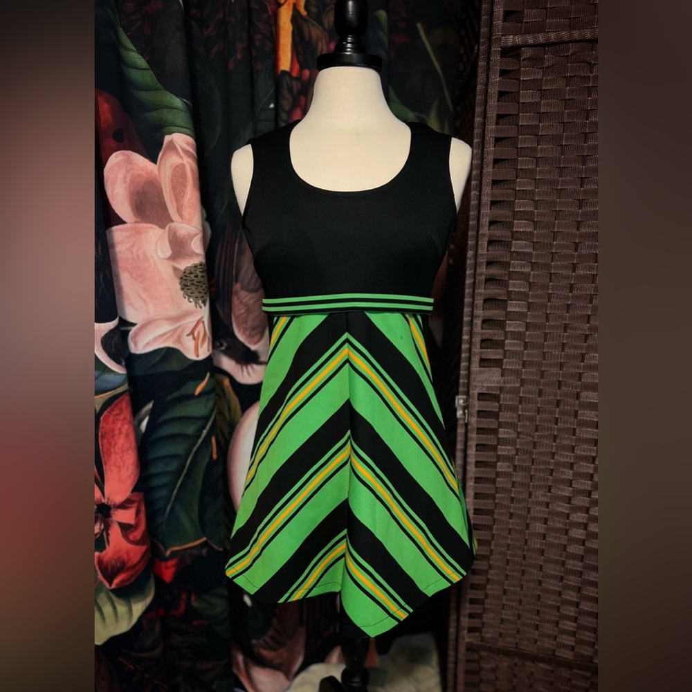 Vintage Empire Waist Chevron-Striped Mini Dress